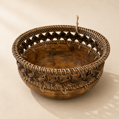 AHŞAP KASE RATTAN KENAR KÜÇÜK / 02580023
