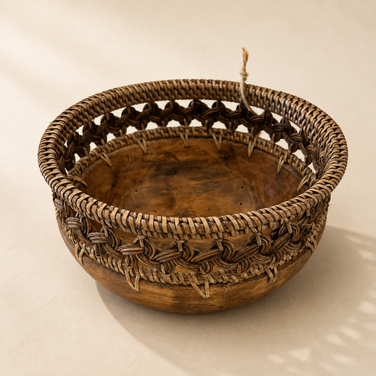 AHŞAP KASE RATTAN KENAR KÜÇÜK / 02580023