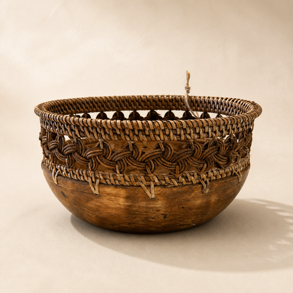 AHŞAP KASE RATTAN KENAR KÜÇÜK / 02580023